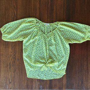 Pear Pattern Tie-Front Blouse